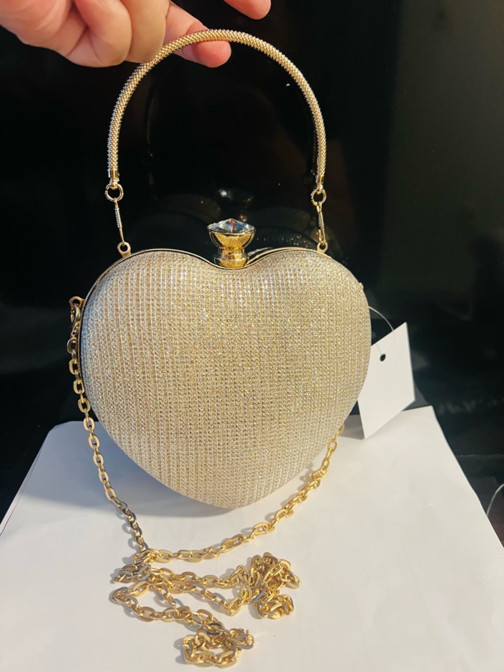 Gold Heart-Shaped Evening Clutch Handbag